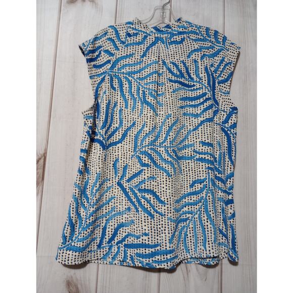 Nic+Zoe Blouse Womens 2XL Blue White Abstract Leaf Print Cap Sleeve Top‎ XXL - Picture 2 of 8